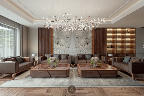 Thiết kế - Thi công nội thất biệt thự gỗ óc chó tại Hải Dương - Chị Hương